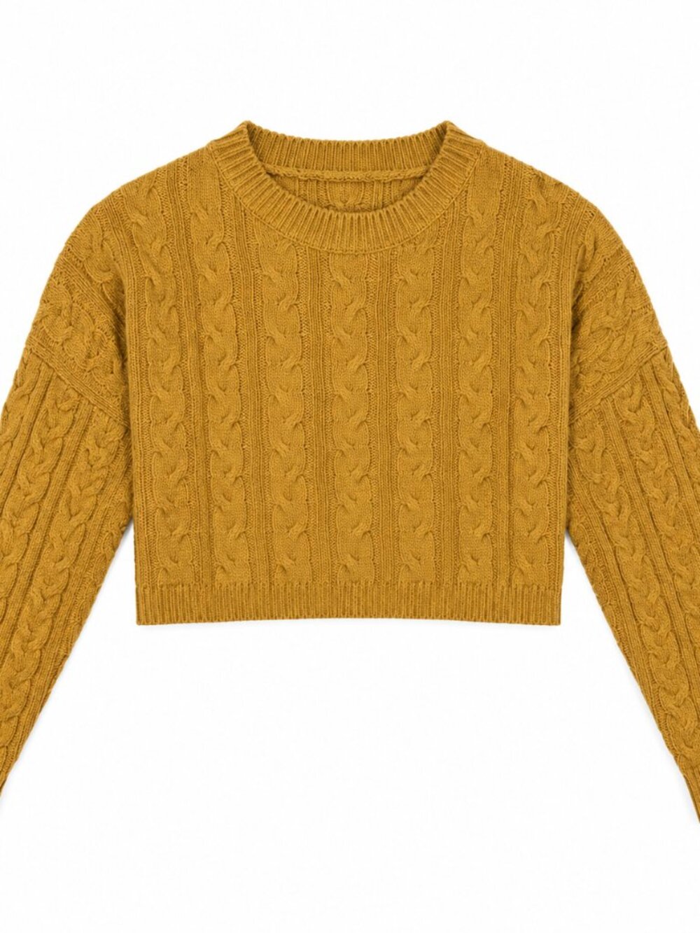 [NWOT] Mustard-Colored Cropped Cableknit Sweater, Size L (Women's)